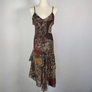 Vintage Patchwork Paisley Handkerchief Hem Midi Dress Size L